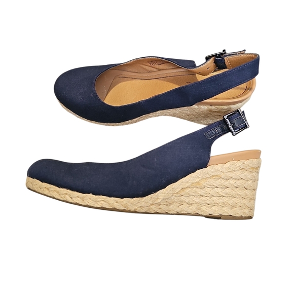 Vionic Navy Wedge Espadrille Slingback Sandals Sz 8 - Picture 2 of 5